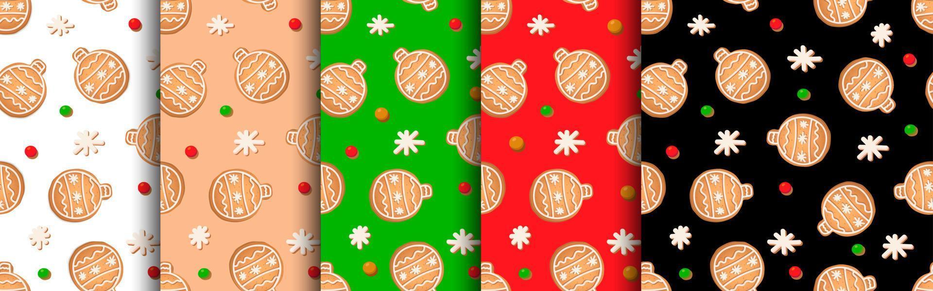 Seamless pattern with ginger cookies. Gingerbread snowflake, christmas ball. vector