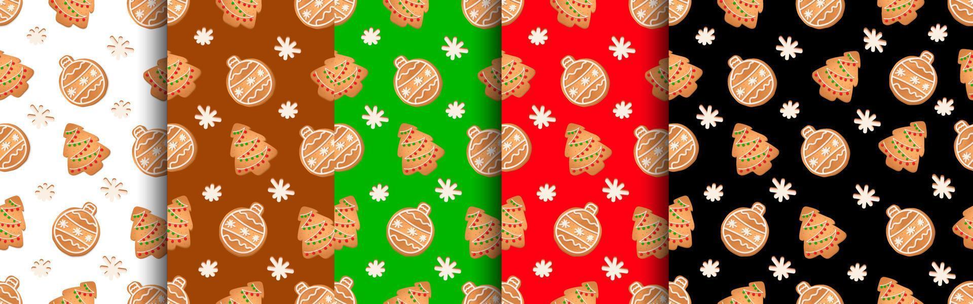 patrón sin costuras con galletas de jengibre. pan de jengibre, árbol de navidad, bola de navidad. vector