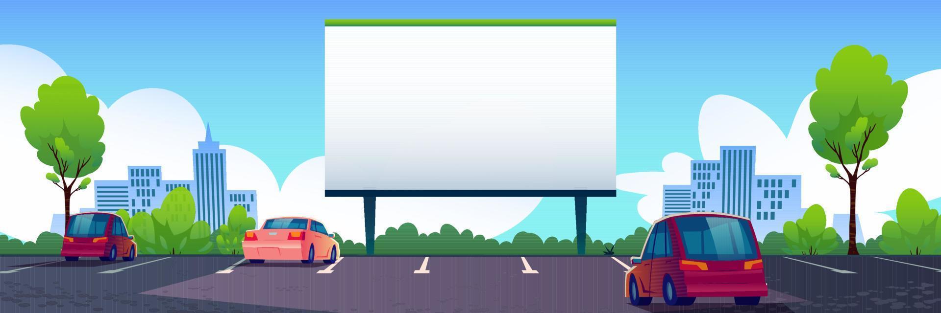 cine callejero de coches con cartelera de pantalla en blanco vector