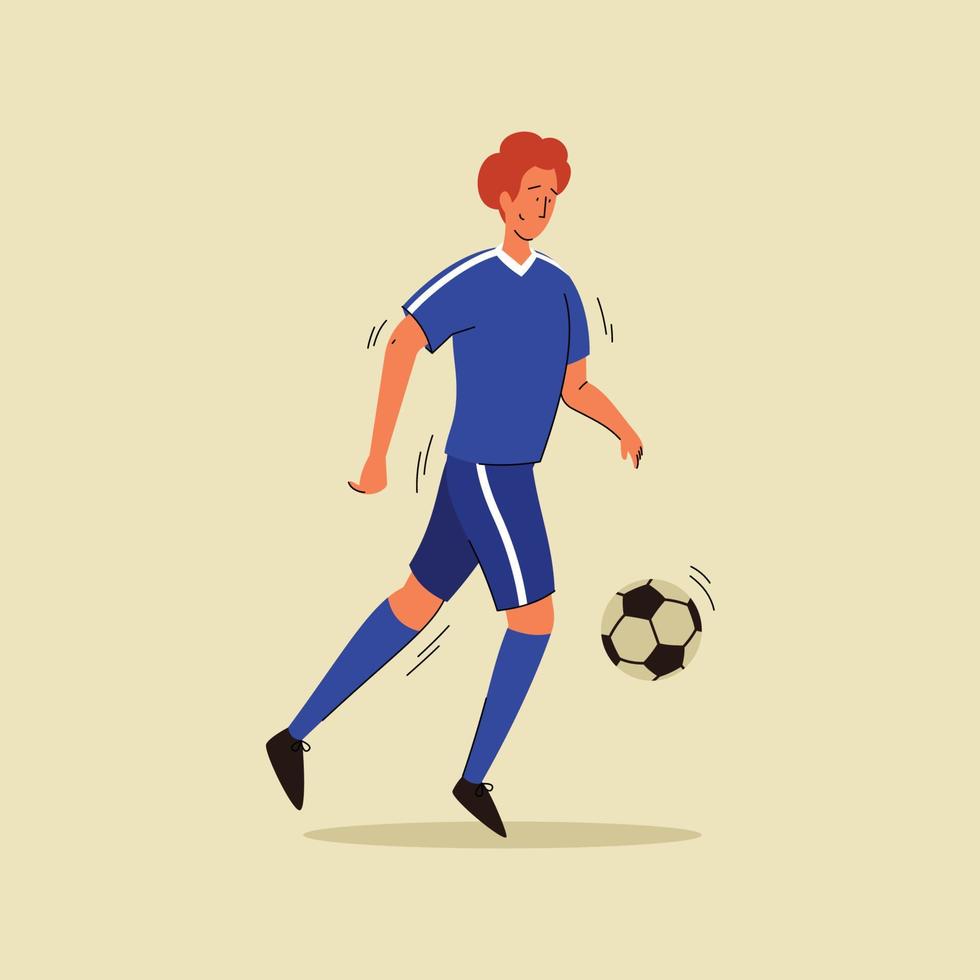 jugador de fútbol con ilustración plana de balón de fútbol. diseño de vector plano de jugador de fútbol masculino.