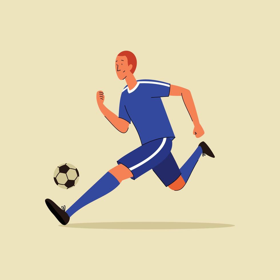 jugador de fútbol con ilustración plana de balón de fútbol. diseño de vector plano de jugador de fútbol masculino.