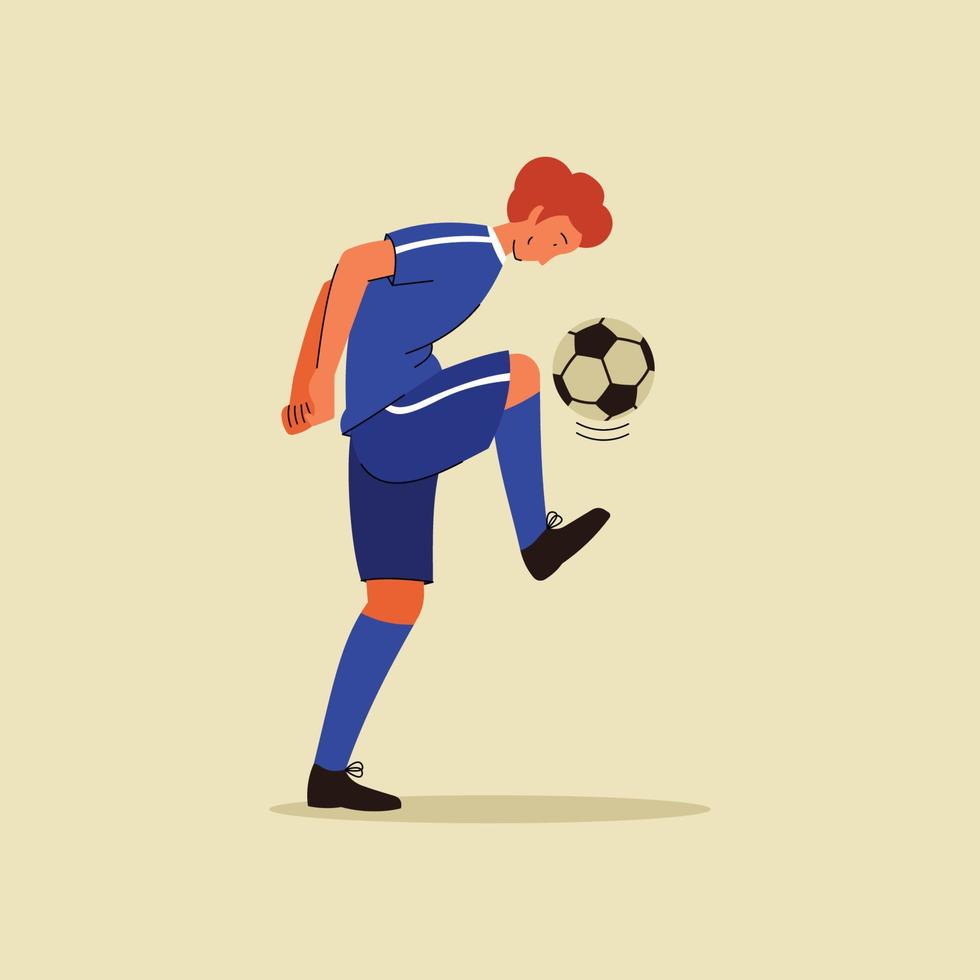 Football player with soccer ball flat illustration. Men football player flat vector design.