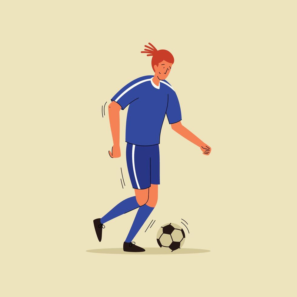 Football player with soccer ball flat illustration. Men football player flat vector design.