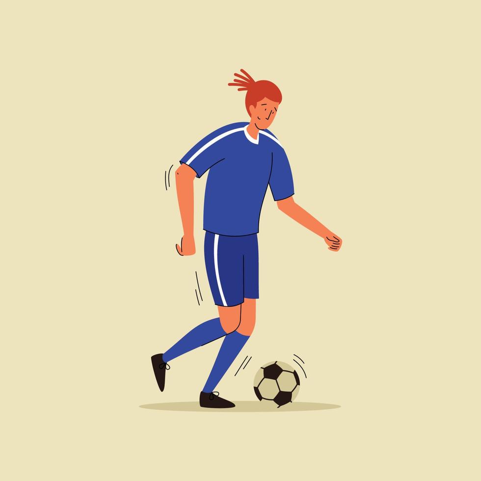 jugador de fútbol con ilustración plana de balón de fútbol. diseño de vector plano de jugador de fútbol masculino.