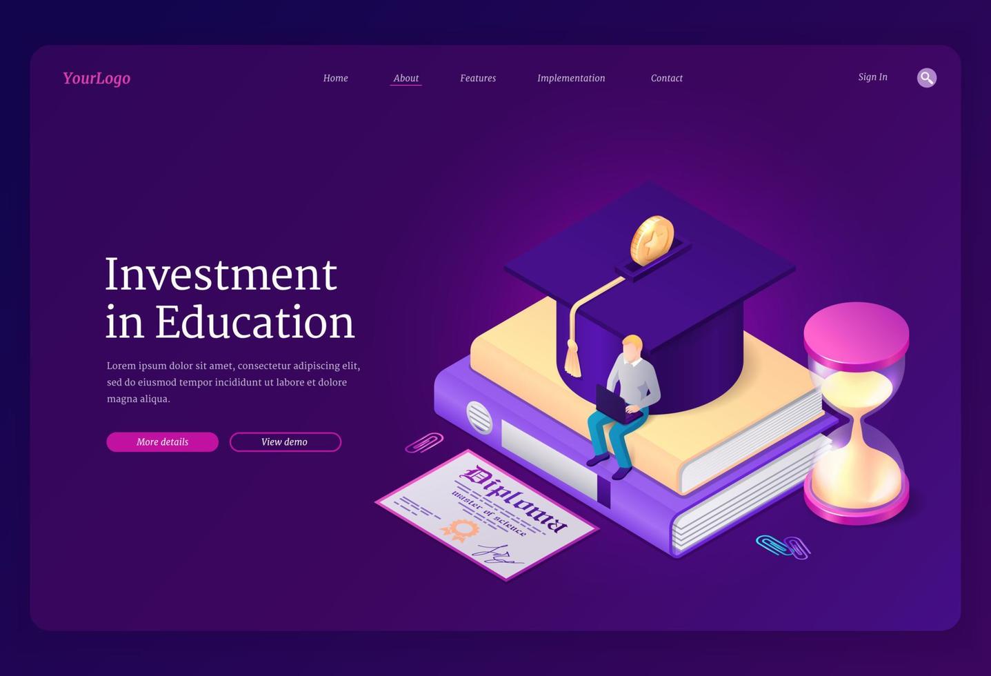 Vector landing page of investment in education