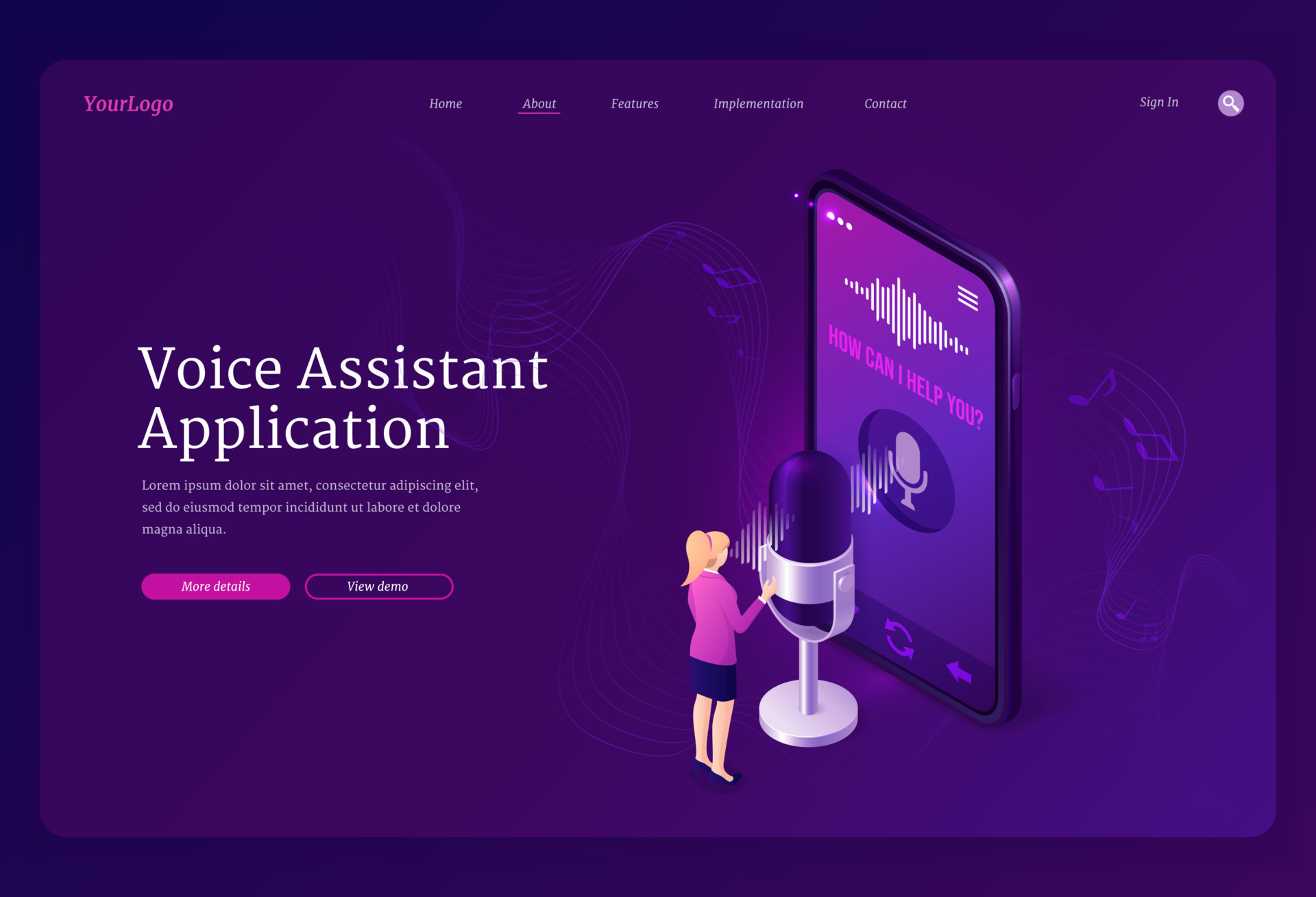 Voice assistant application isometric landing page 15008008 Vector Art ...
