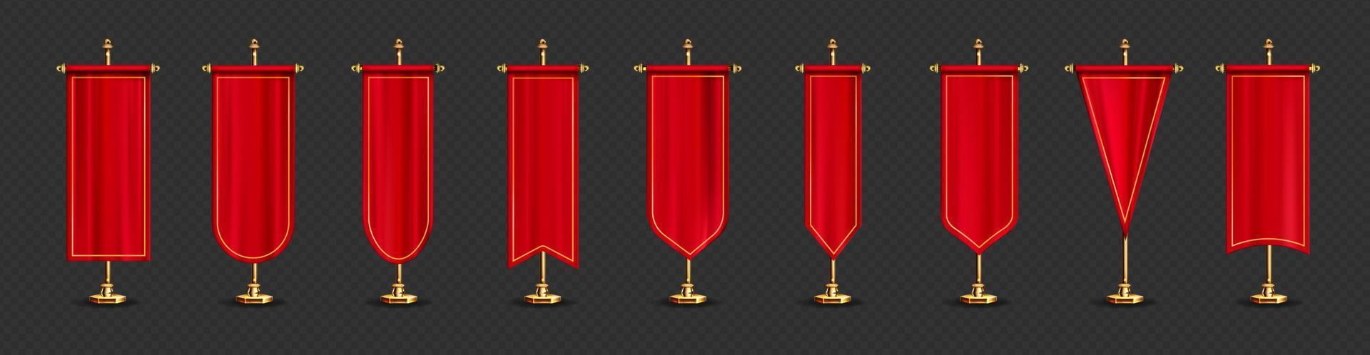 Red long pennant flags on gold stand vector