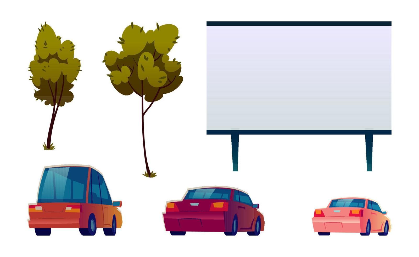 Car street cinema isolated elements, icons set vector