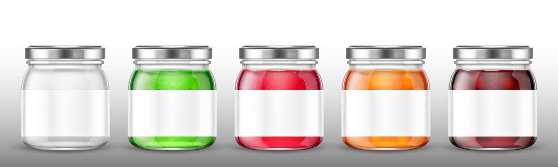 Glass jar of jam, jelly and honey with blank label vector