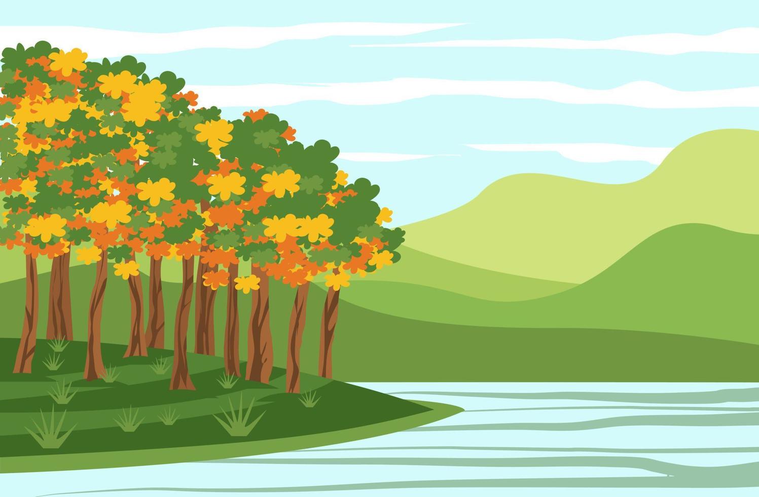 Flat Vector Landscape Illustration in Spring