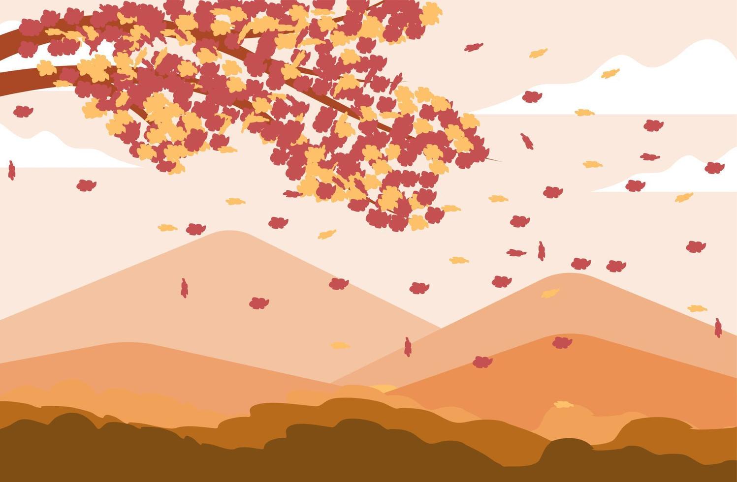 ilustración de paisaje de vector plano en otoño