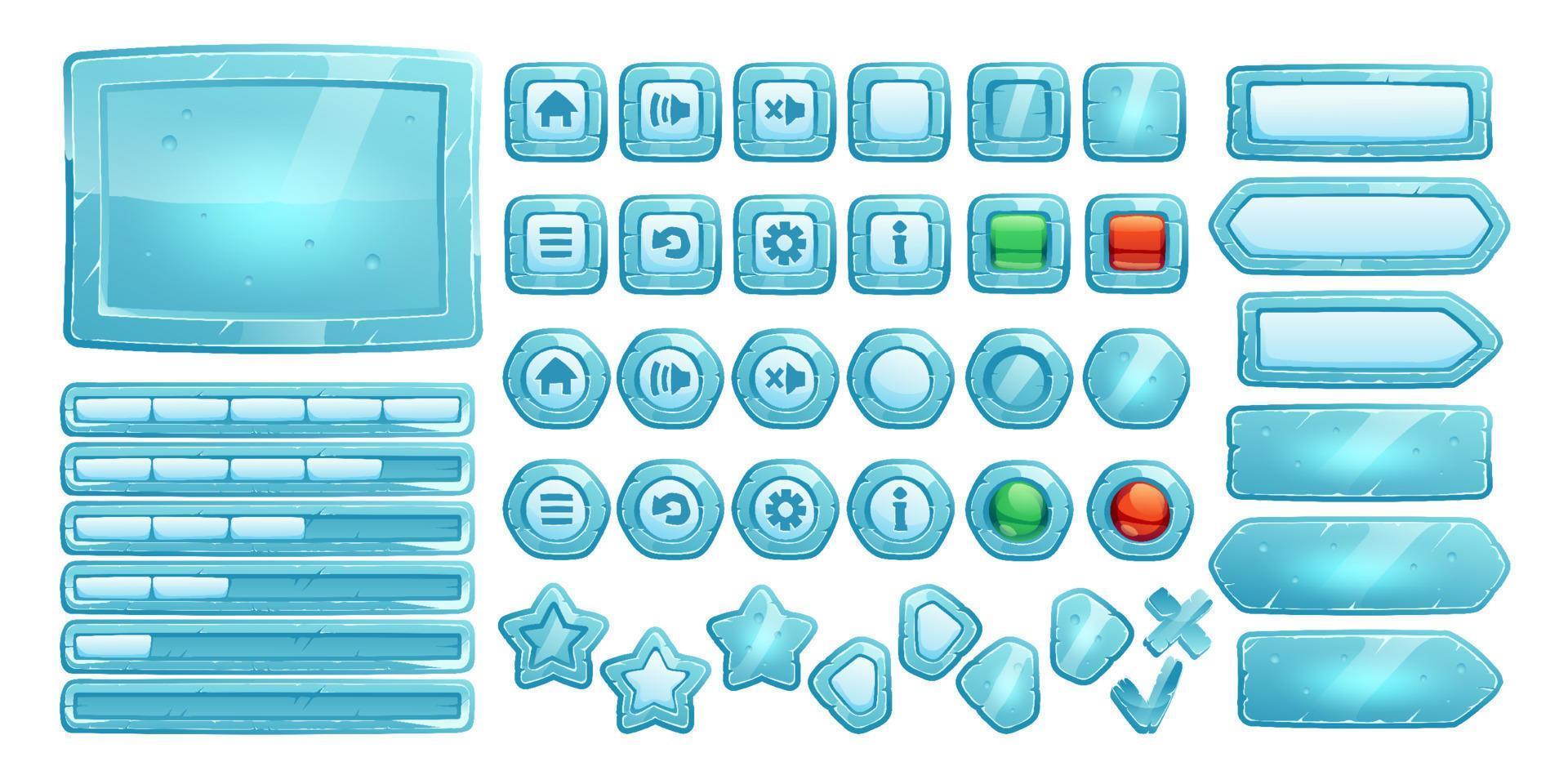 Ice buttons for ui game, gui elements vector