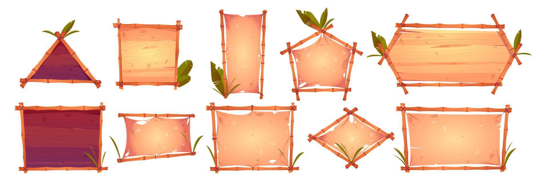 Bamboo frames with old parchment wooden background vector