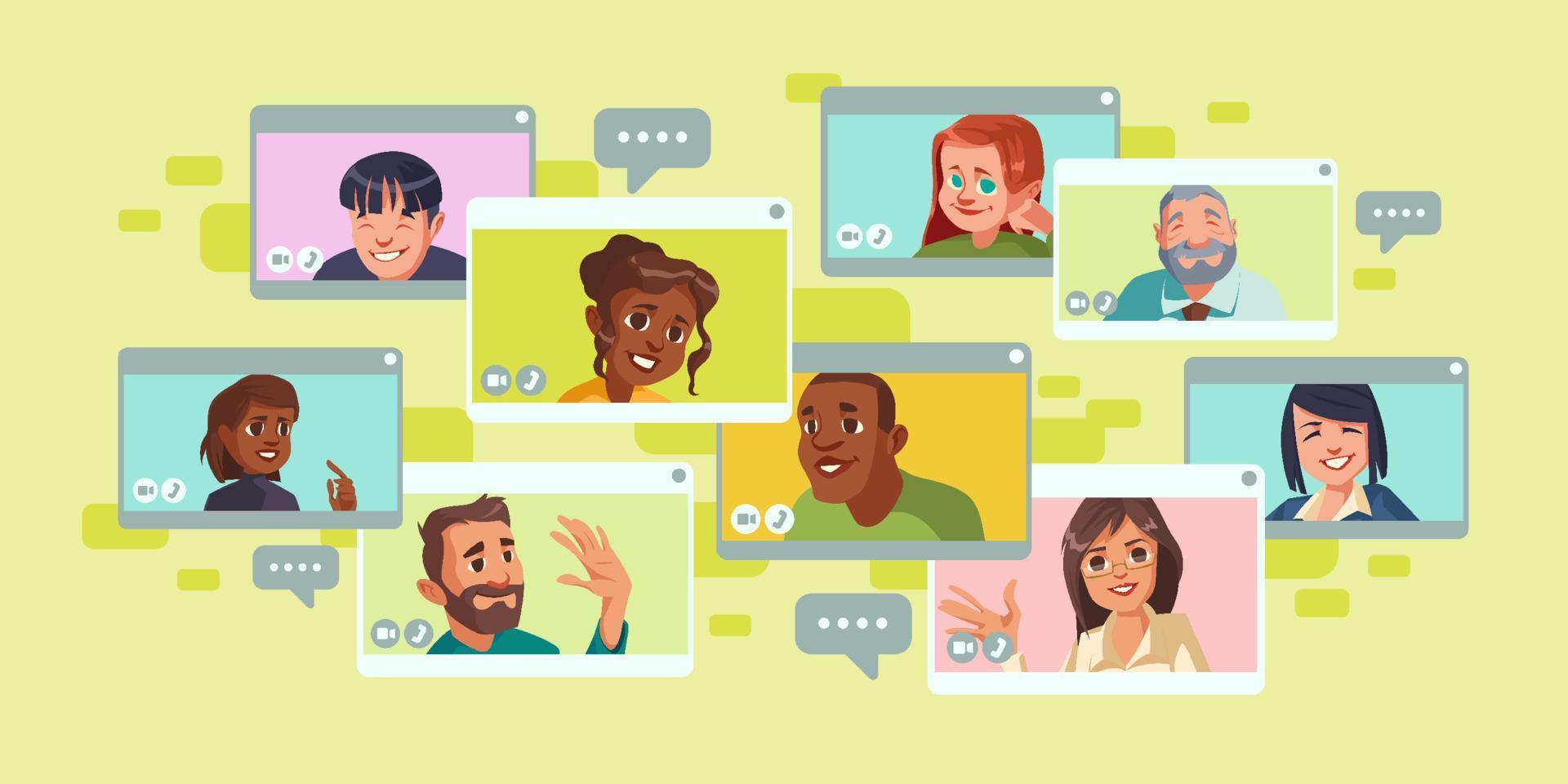 Video conference screen with group of people vector