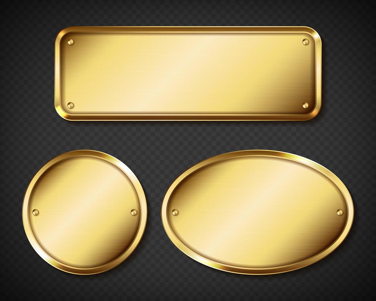 Gold or brass plates, golden name plaques mockup vector