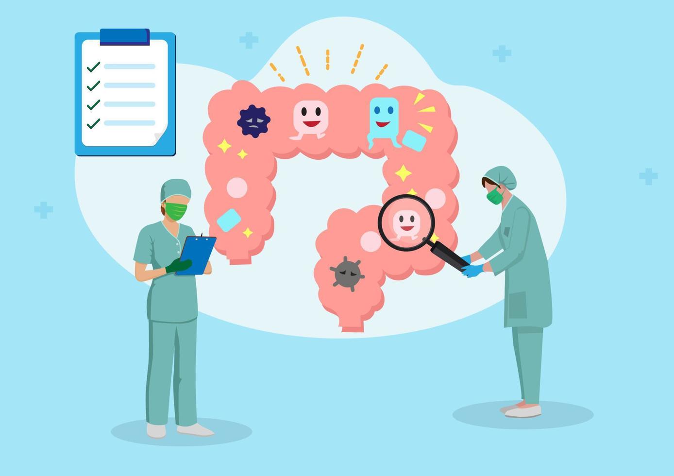 examen del tracto gastrointestinal, intestinos, sistema digestivo especialista gastrointestinal examinar el intestino o problemas intestinales. vector