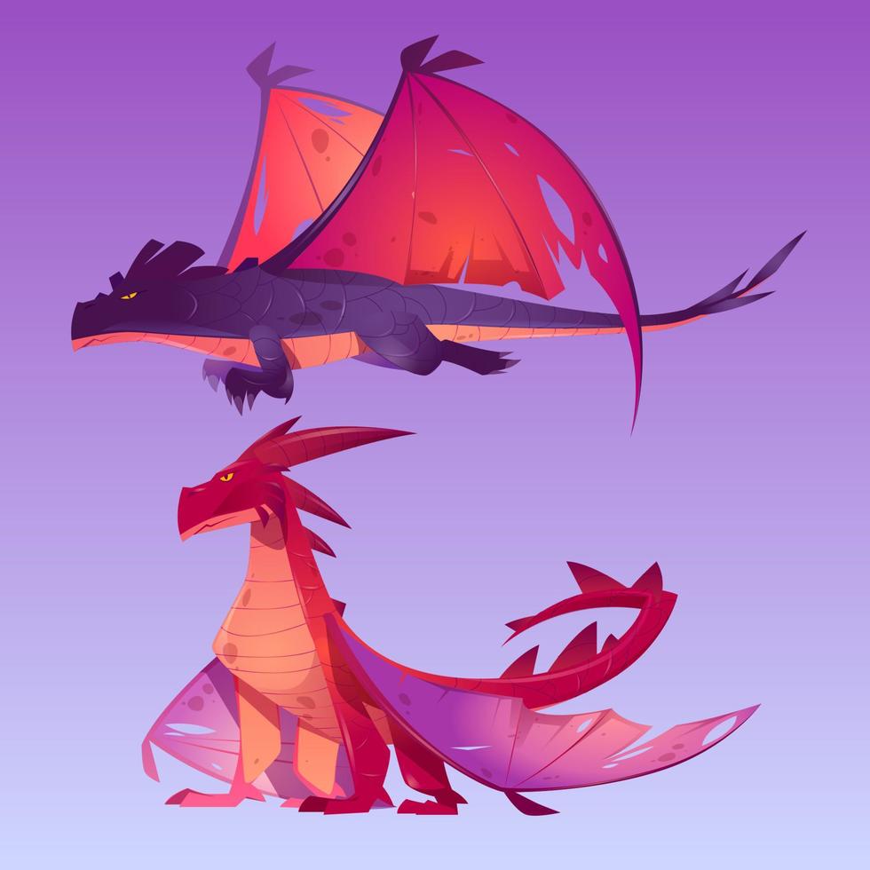 Dragons cartoon characters. Fantasy magic creature vector