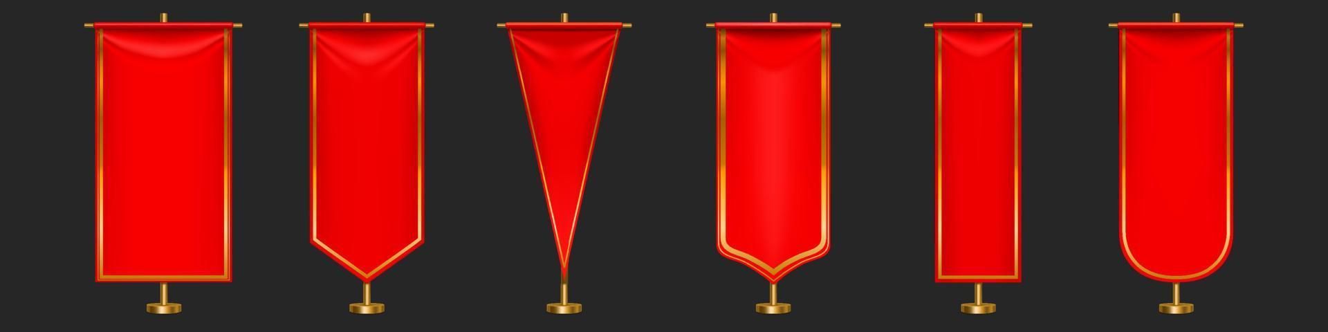 Red pennant flags different shapes on gold pillar vector
