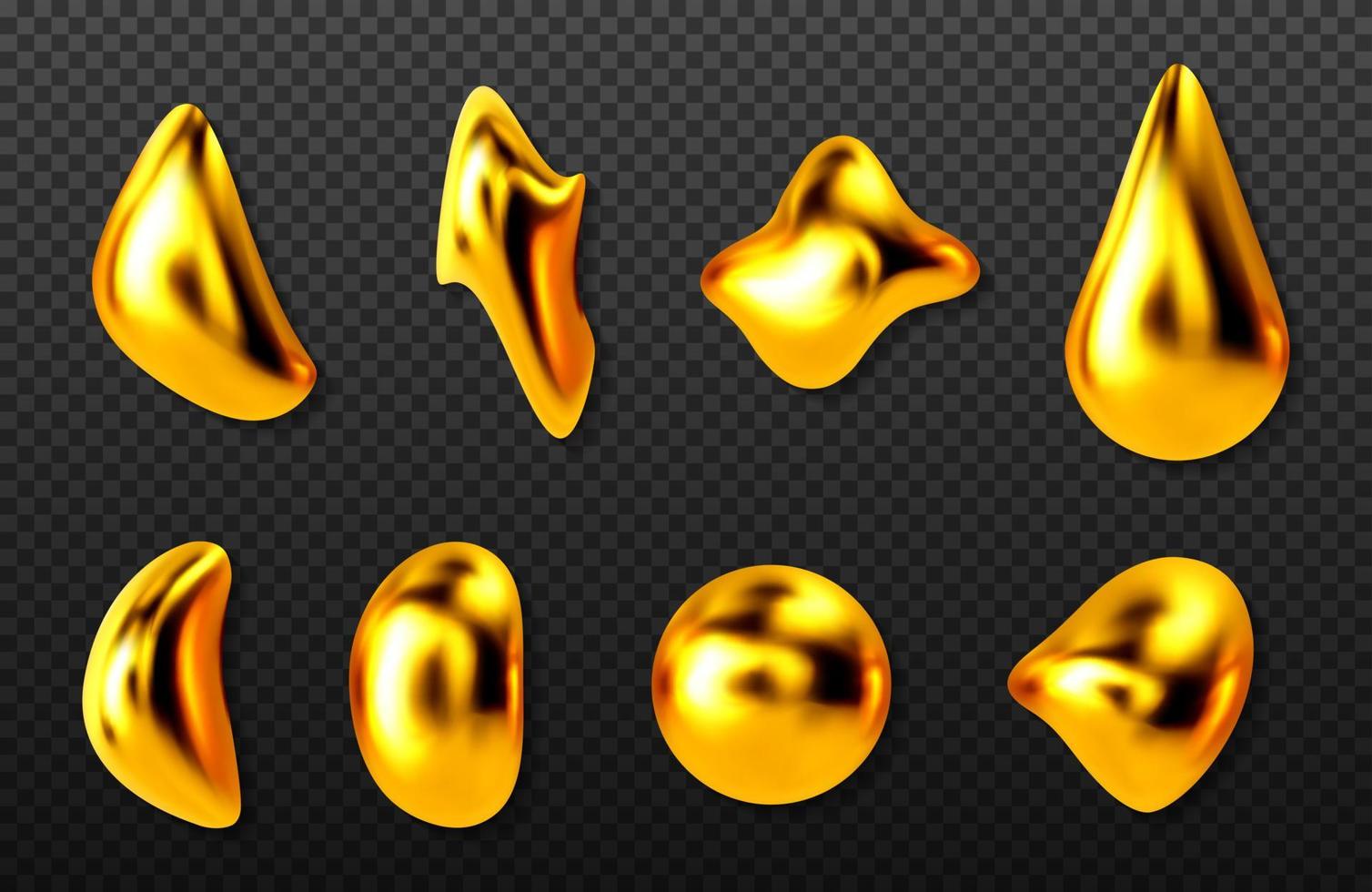 gotas de oro líquido, conjunto de gotas abstractas doradas 3d vector