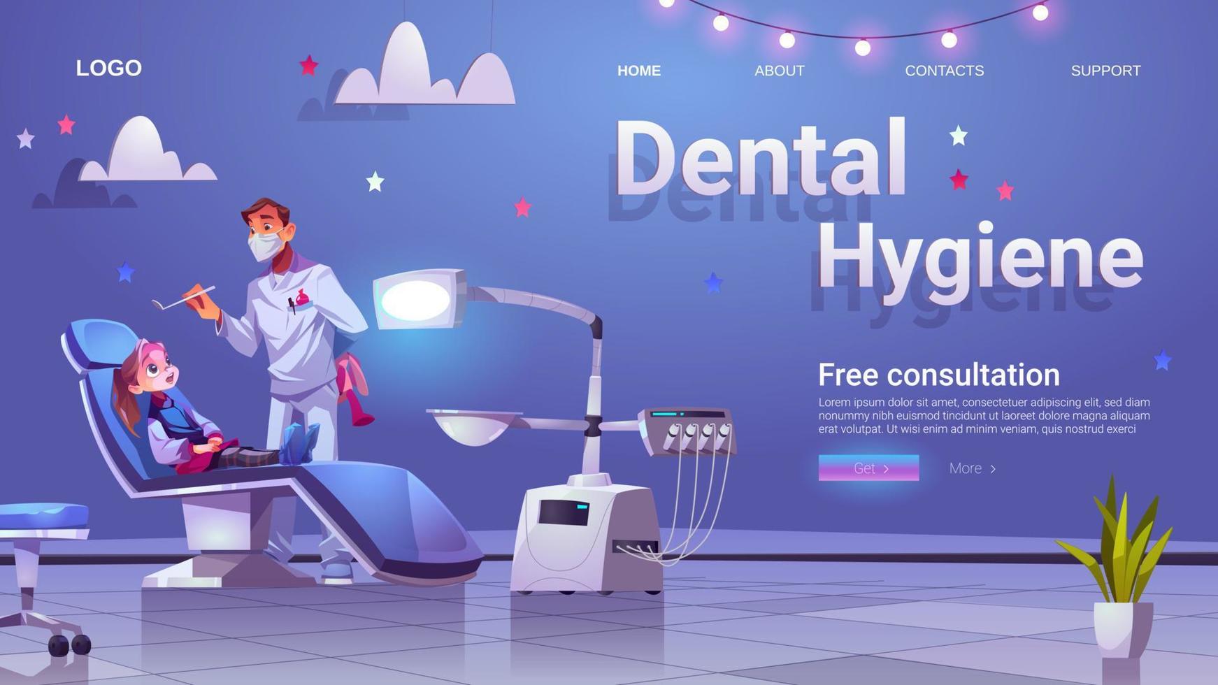 Dental hygiene banner with doctor and girl patient vector