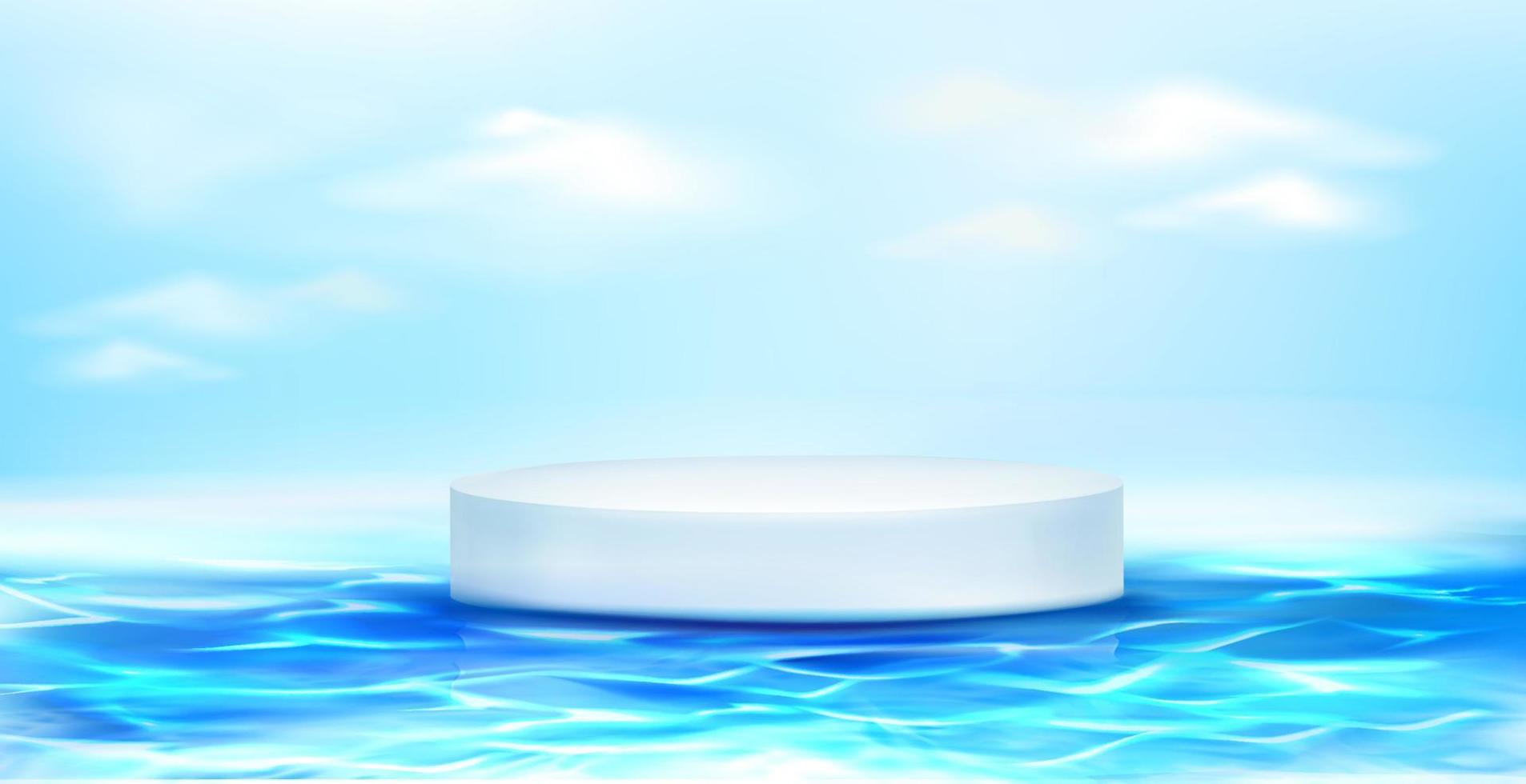 White round podium floating on blue water surface vector