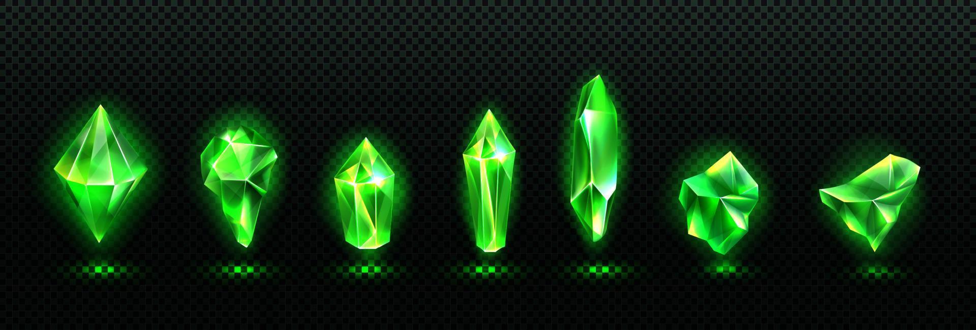 Precious emerald stones, shiny green crystals vector
