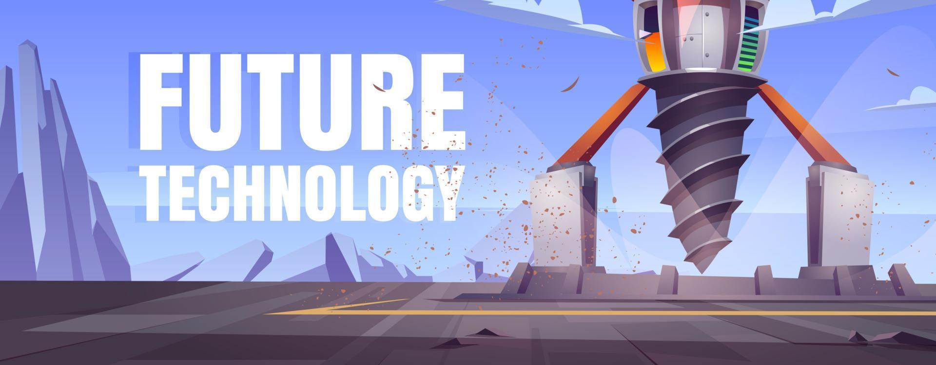 Future technology cartoon banner with drilling rig vector