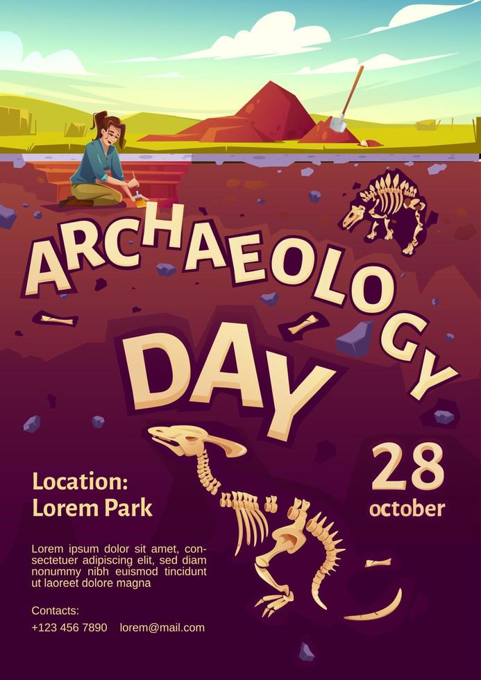 cartel del día de la arqueología con sitio de excavación vector