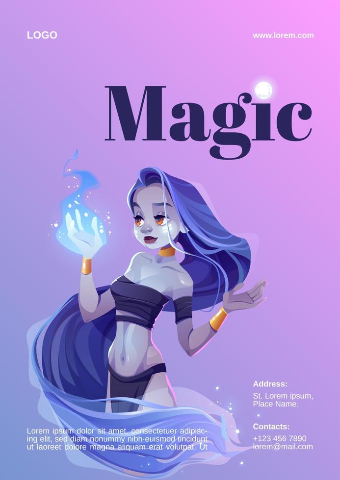 Magic show poster with mystic girl hold blue fire vector