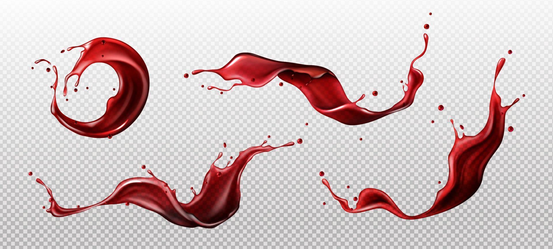 Splashes of wine, juice or blood, liquid red drink vector