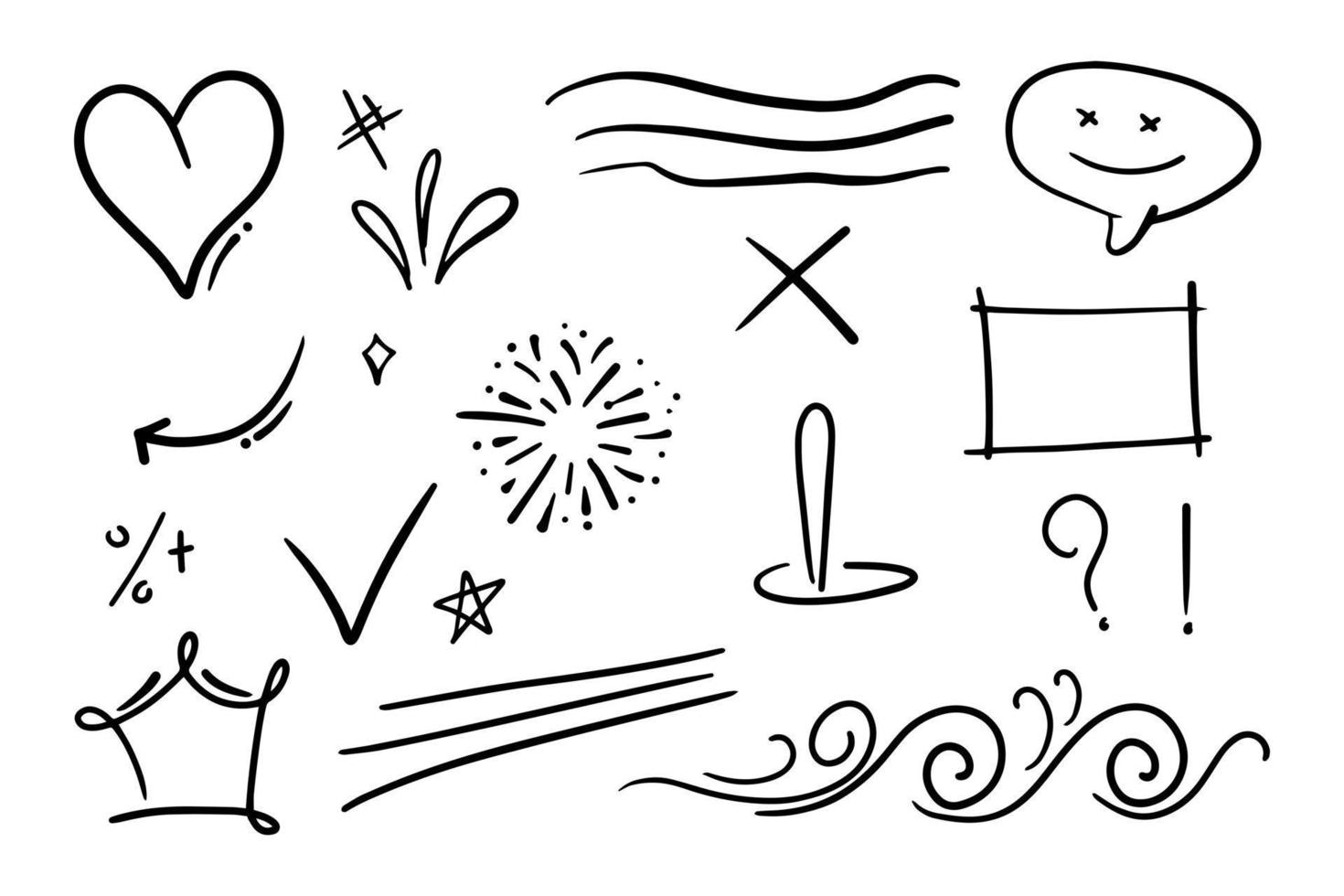 Doodle element vector set, wind, arrow, swirl, love, star, starburst, for concept design.