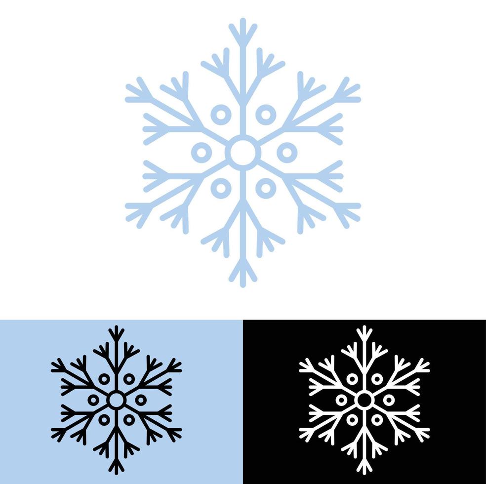 diseño simple de logotipo plano de copos de nieve, color azul blanco y negro vector