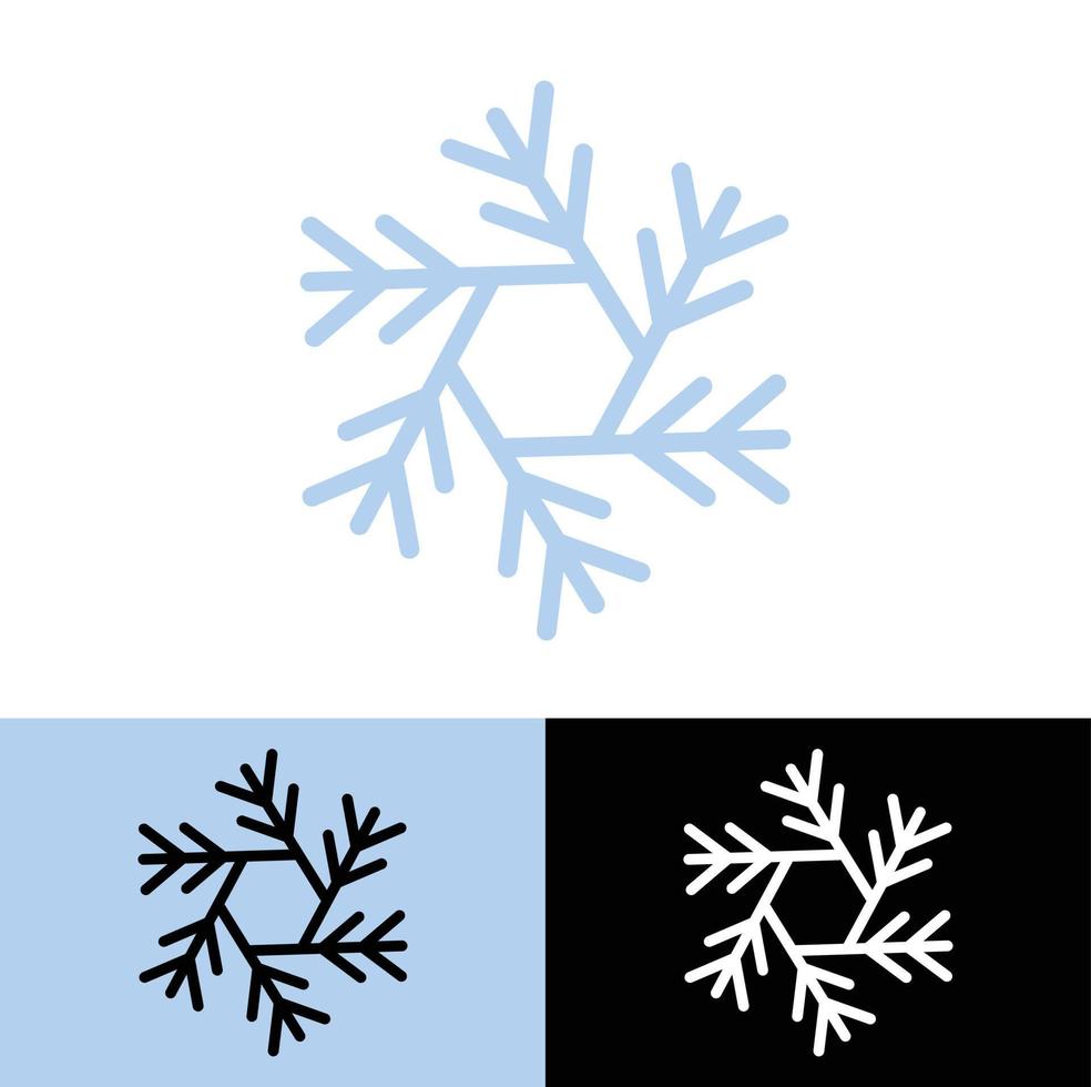 diseño simple de logotipo plano de copos de nieve, color azul blanco y negro vector