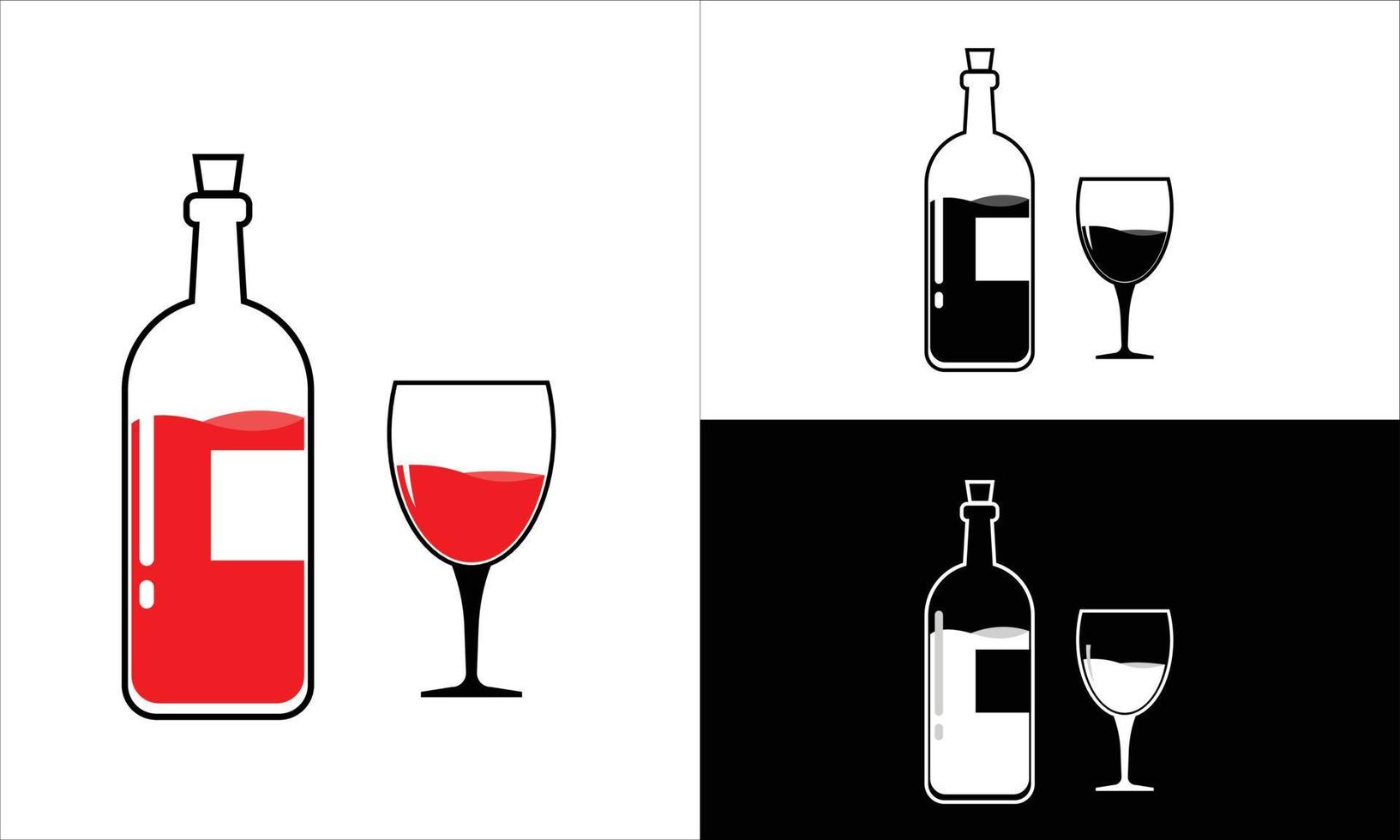 red wine bottle and glass icon vector