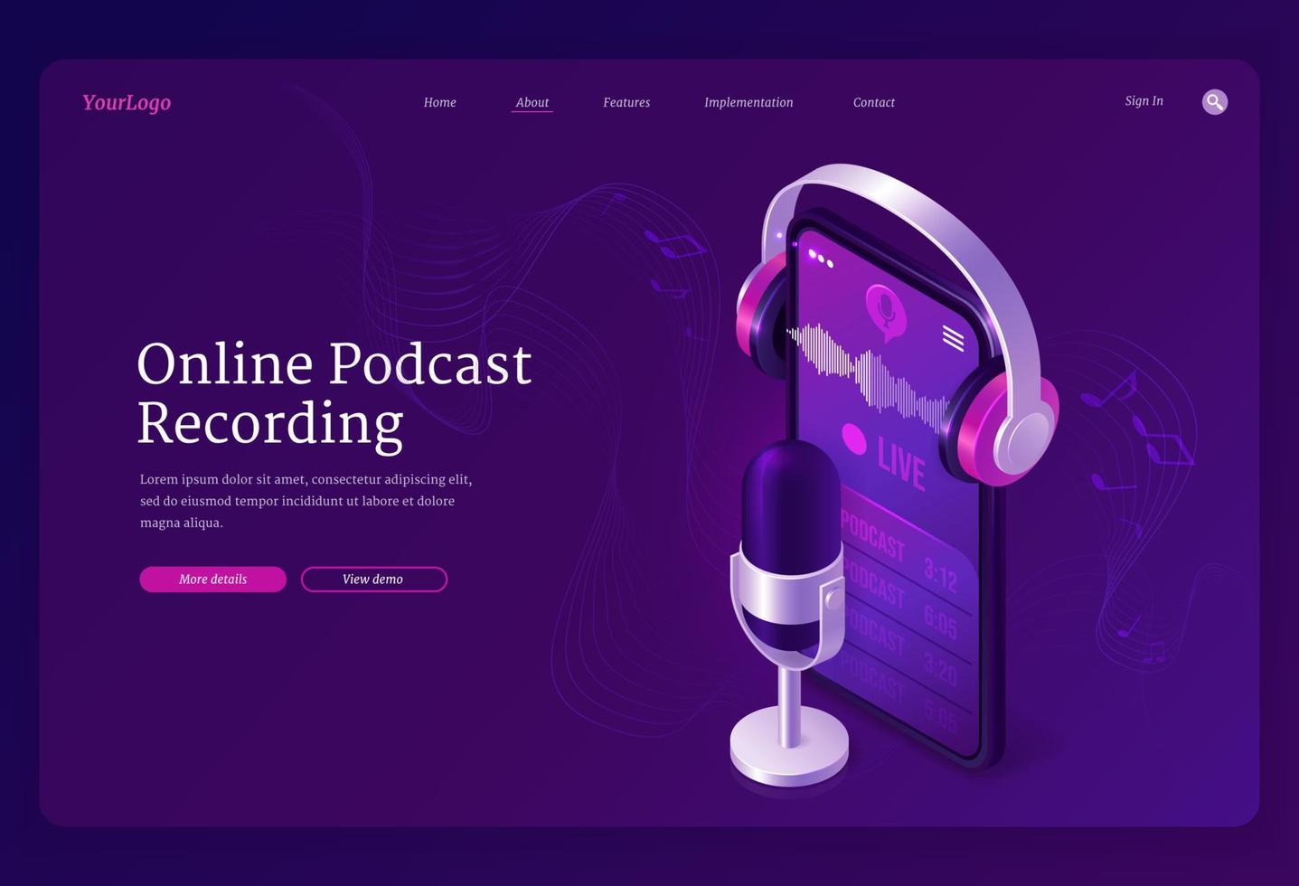 banner de grabación de podcast en línea vector