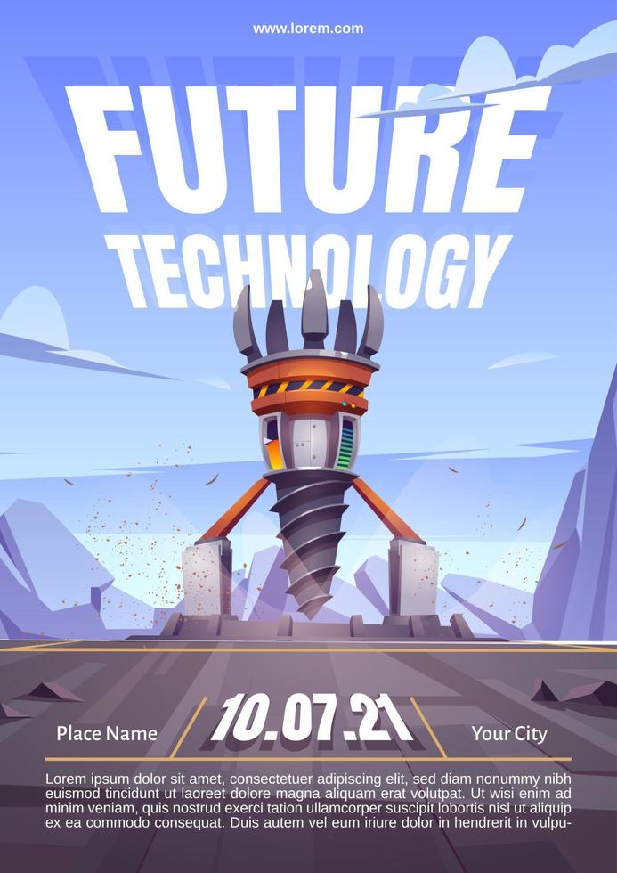 cartel de tecnología futura con plataforma de perforación vector