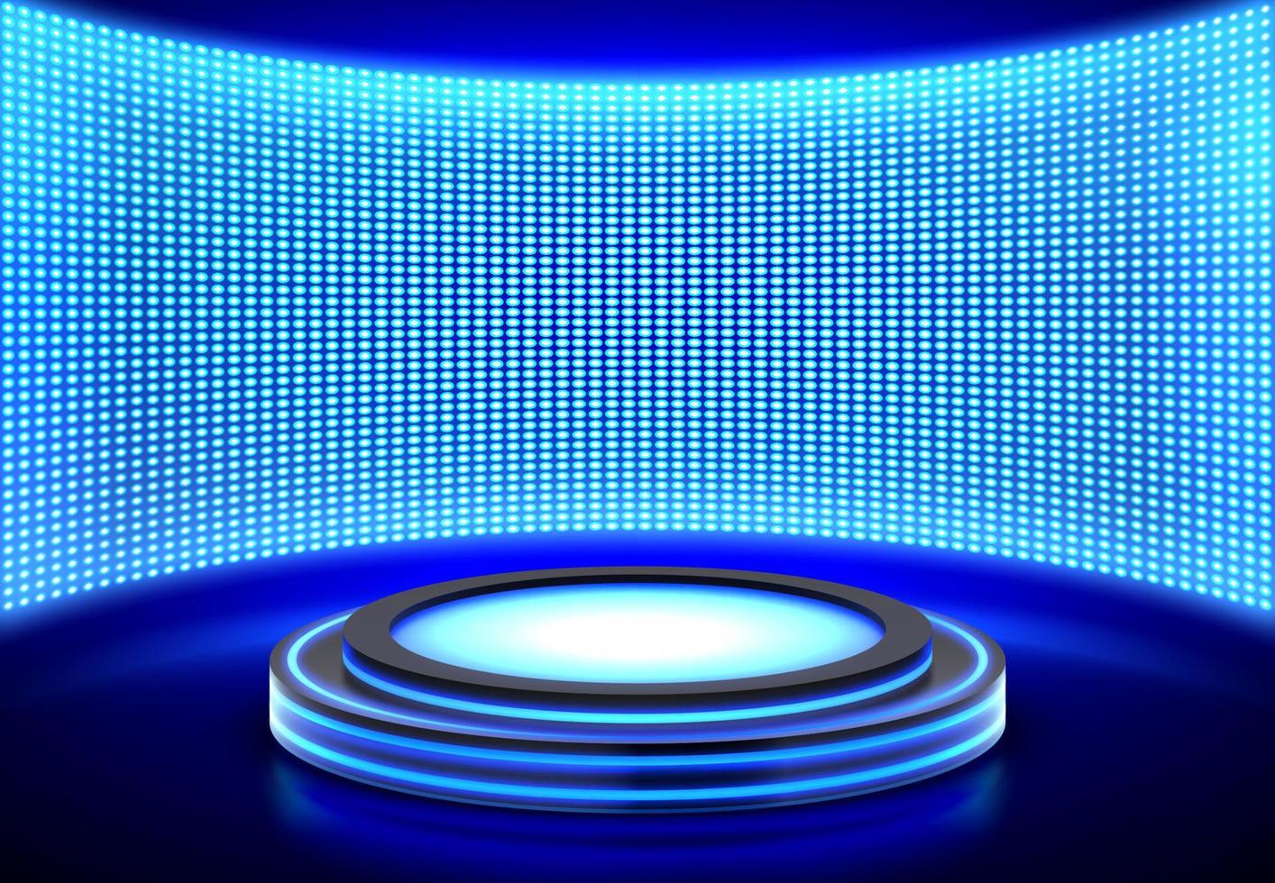 Neon podium, empty stage at LED video wall screen vector