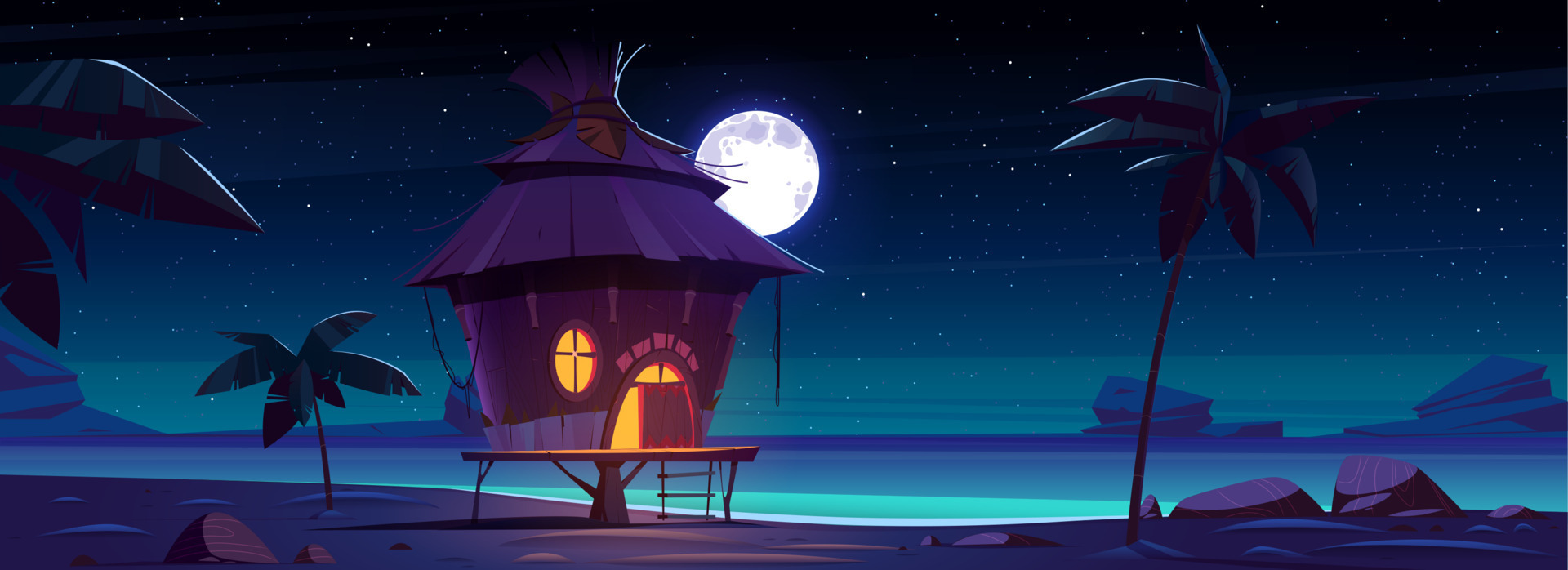 Beach hut or bungalow at night on tropical island 15008351 Vector Art ...