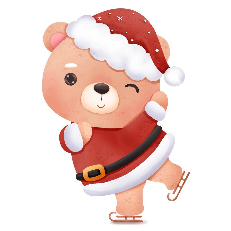 Cute christmas baby bear illustration vector