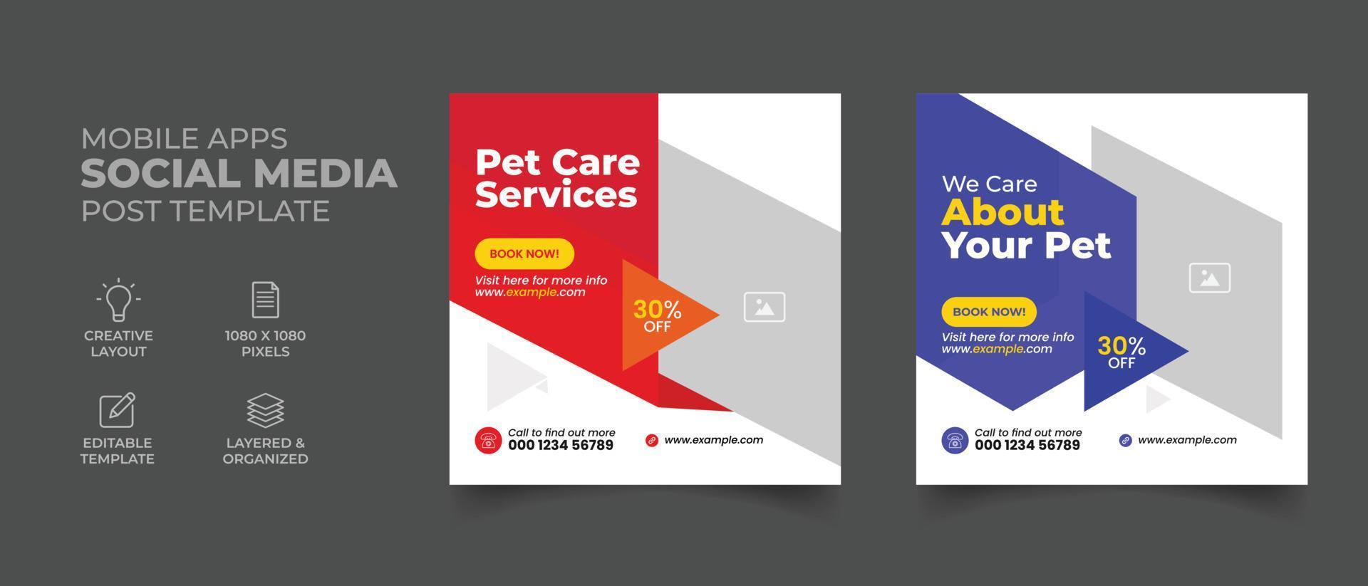 pet care social media post for promotional web banner template vector
