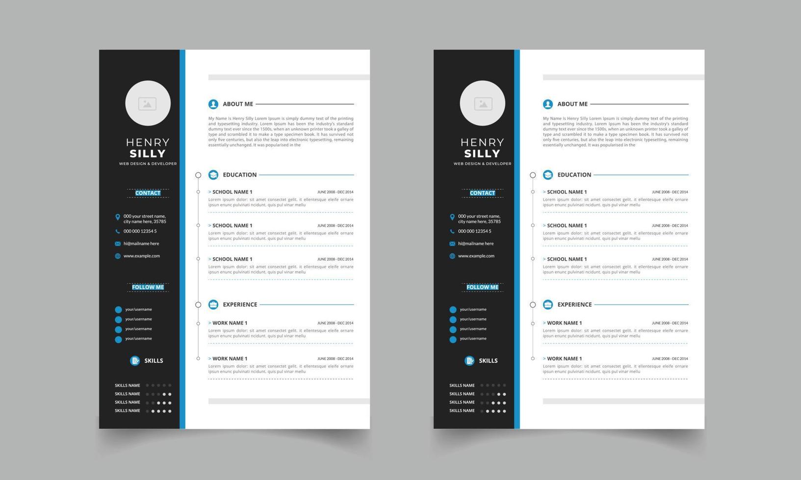 plantilla de currículum y carta de presentación, plantilla de cv de currículum minimalista vector