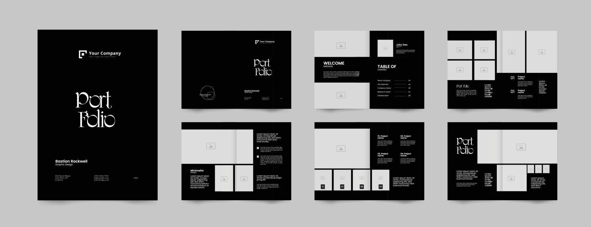 12 pages of minimalist photography portfolio layout design template, magazine, proposal, profile brochure template design vector