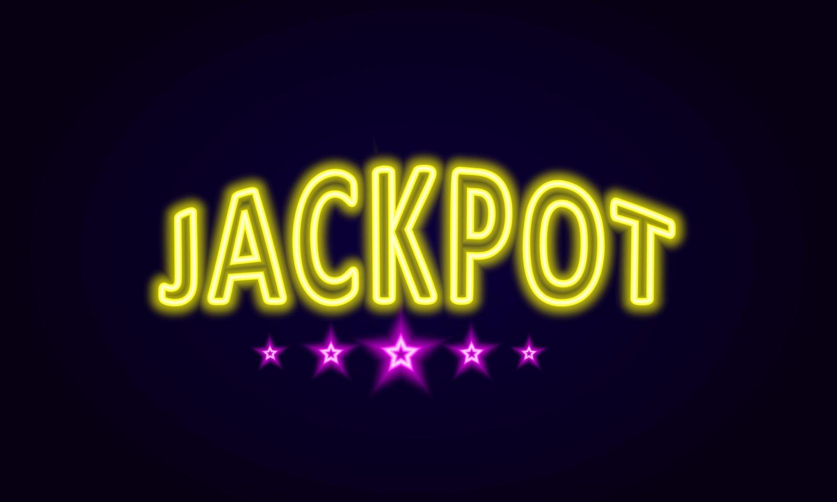 logotipo de estilo neón jackpot. plantilla de diseño letrero de neón, pancarta de luz, cartelera, publicidad de juegos de azar con luz brillante, casino. ilustración vectorial vector