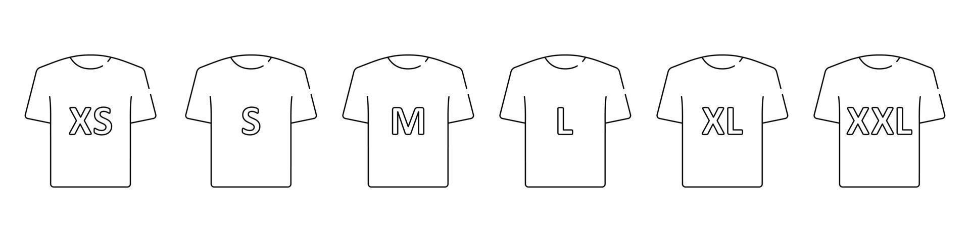 T-shirt size. Clothing size label or tag. From XS to XXL. Vector