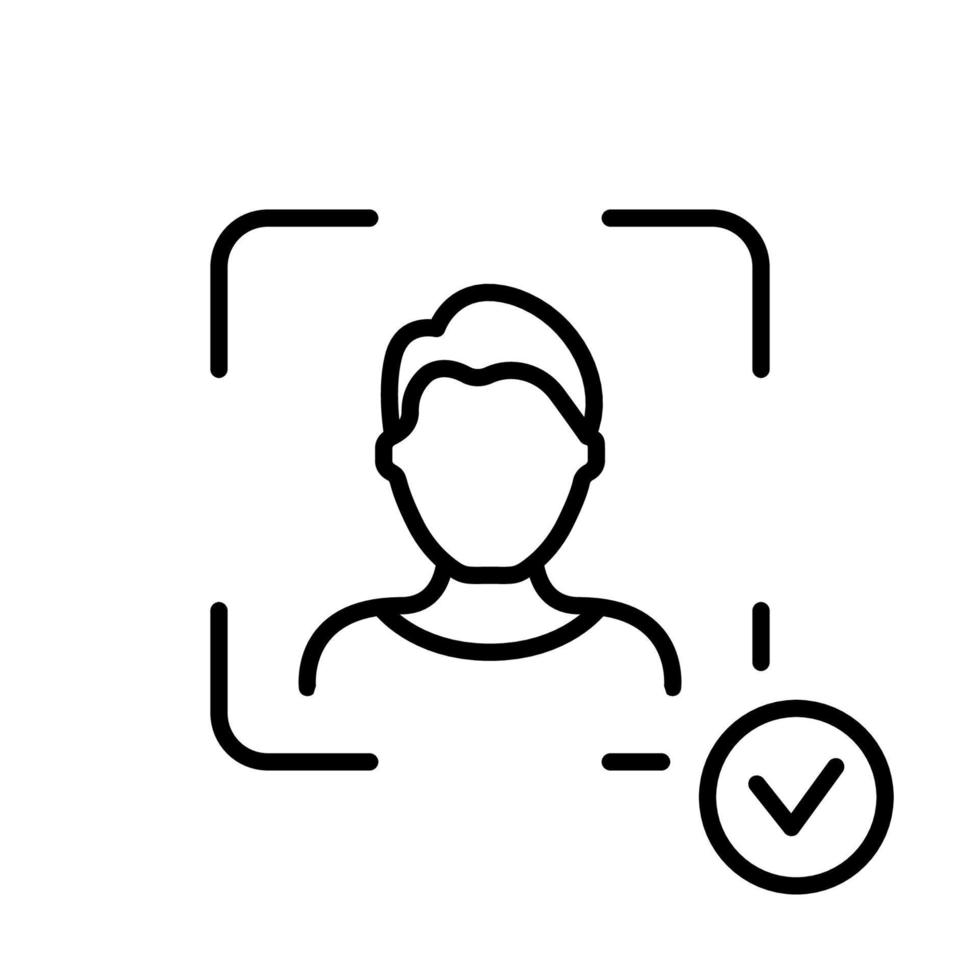 escanear el icono de la línea de identificación de la cara. pictograma lineal de reconocimiento facial. símbolo de esquema de tecnología de identificación biométrica. verificación en el símbolo del teléfono inteligente. trazo editable. ilustración vectorial aislada. vector