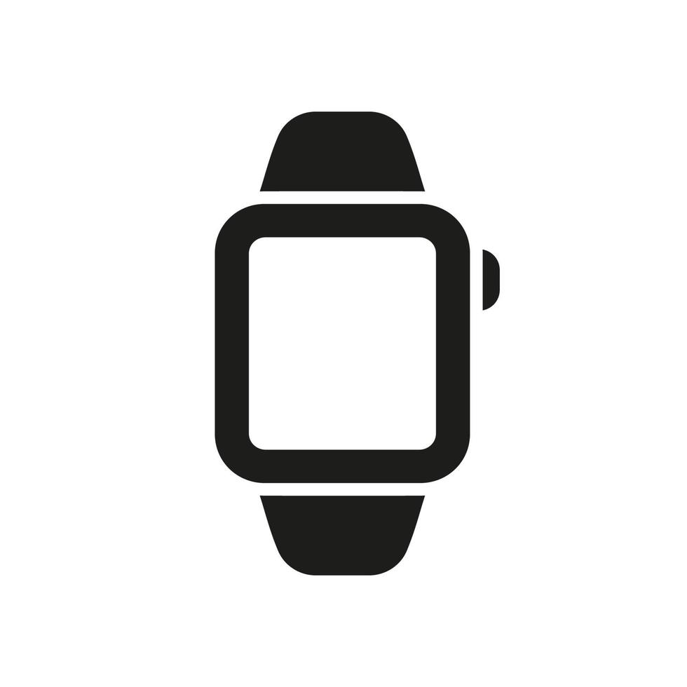 reloj inteligente portátil electrónico cuadrado con pictograma de glifo de pantalla. icono de silueta de reloj inteligente. reloj con símbolo de tecnología inalámbrica. dispositivo de reloj de pulsera. ilustración vectorial aislada. vector