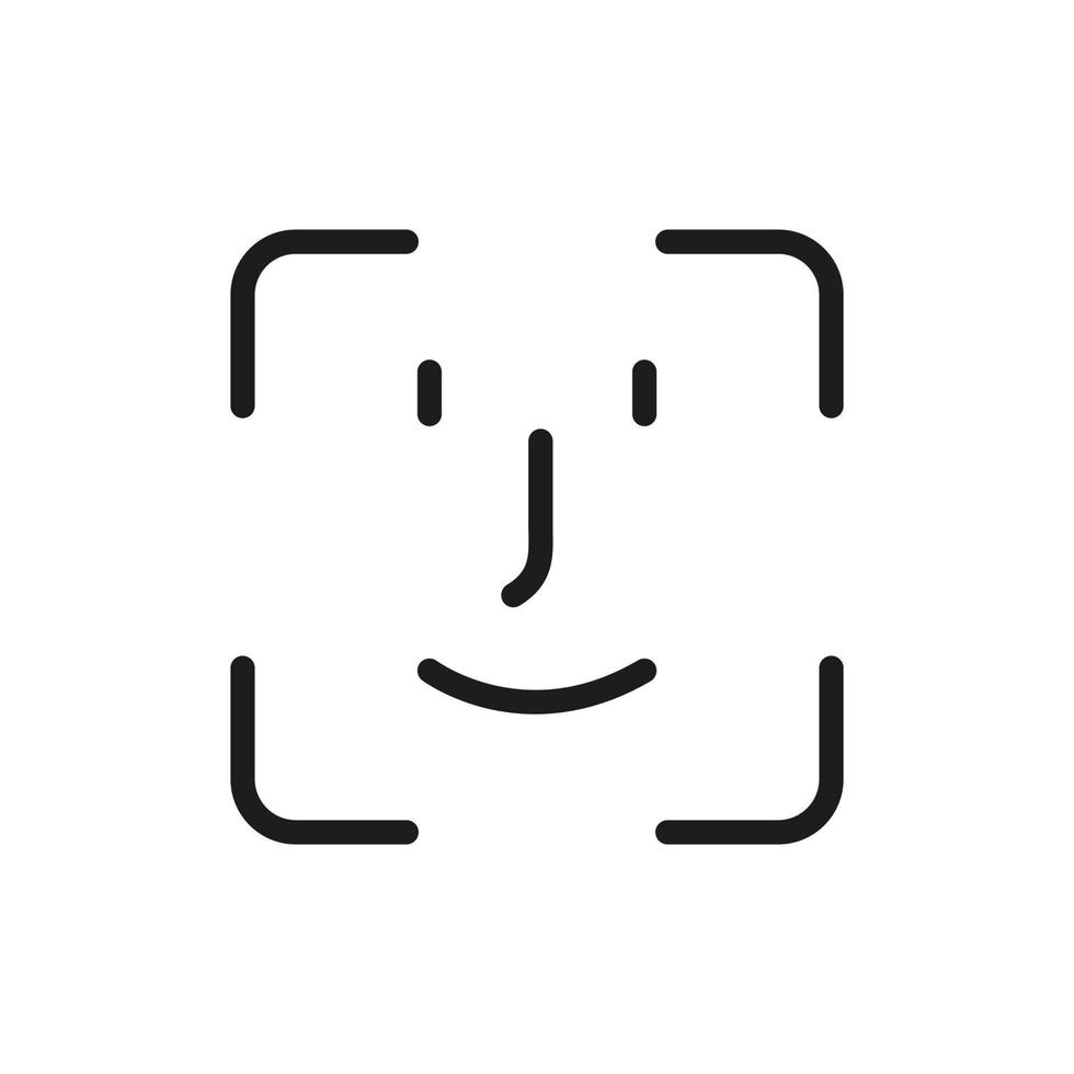 Scan Face ID Line Icon. Facial Recognition Linear Pictogram. Biometric Identification Technology Outline Symbol. Verification on Smartphone Symbol. Isolated Vector Illustration.