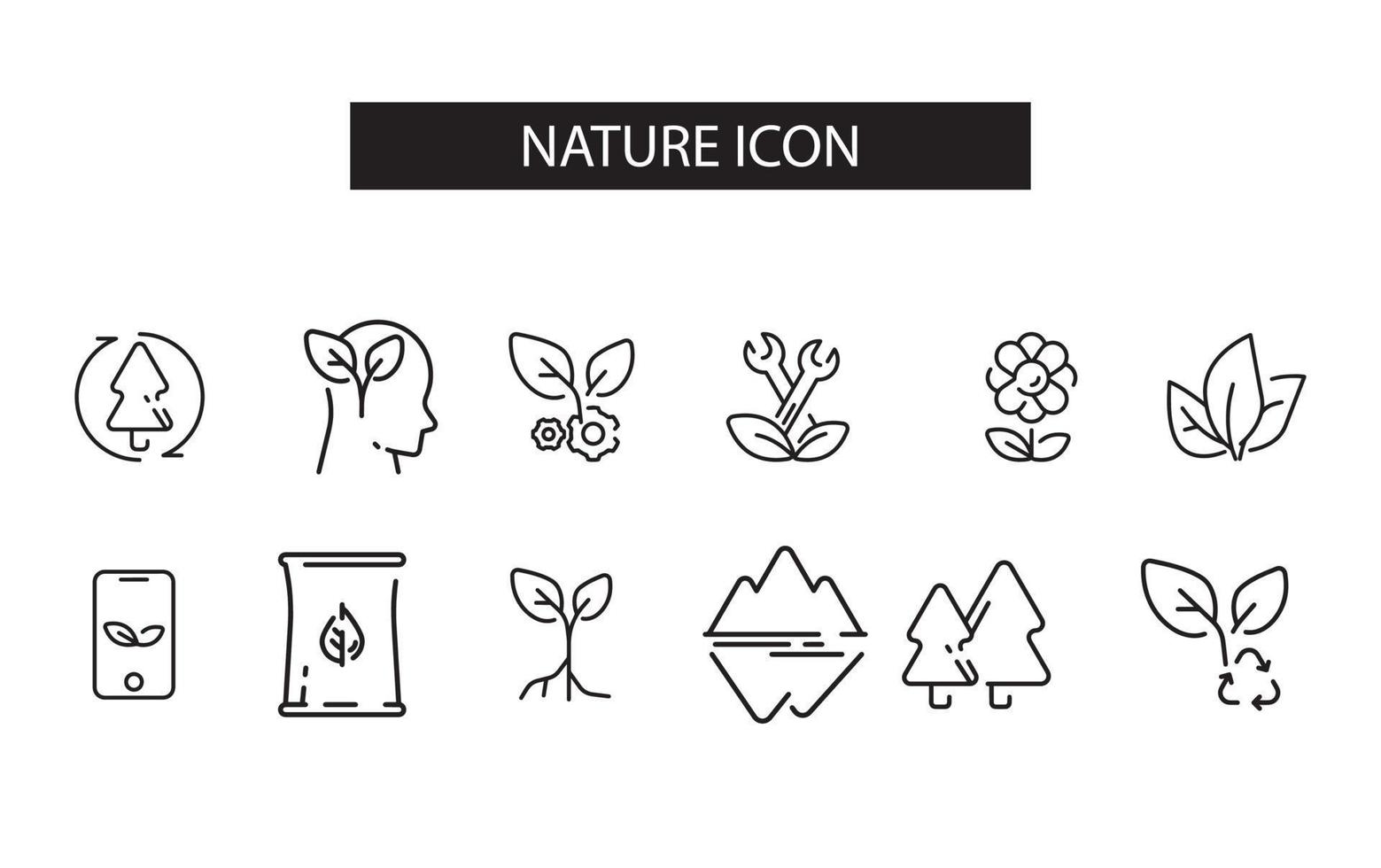 nature icon design vector art illustration plant , mountains and flowers icon set