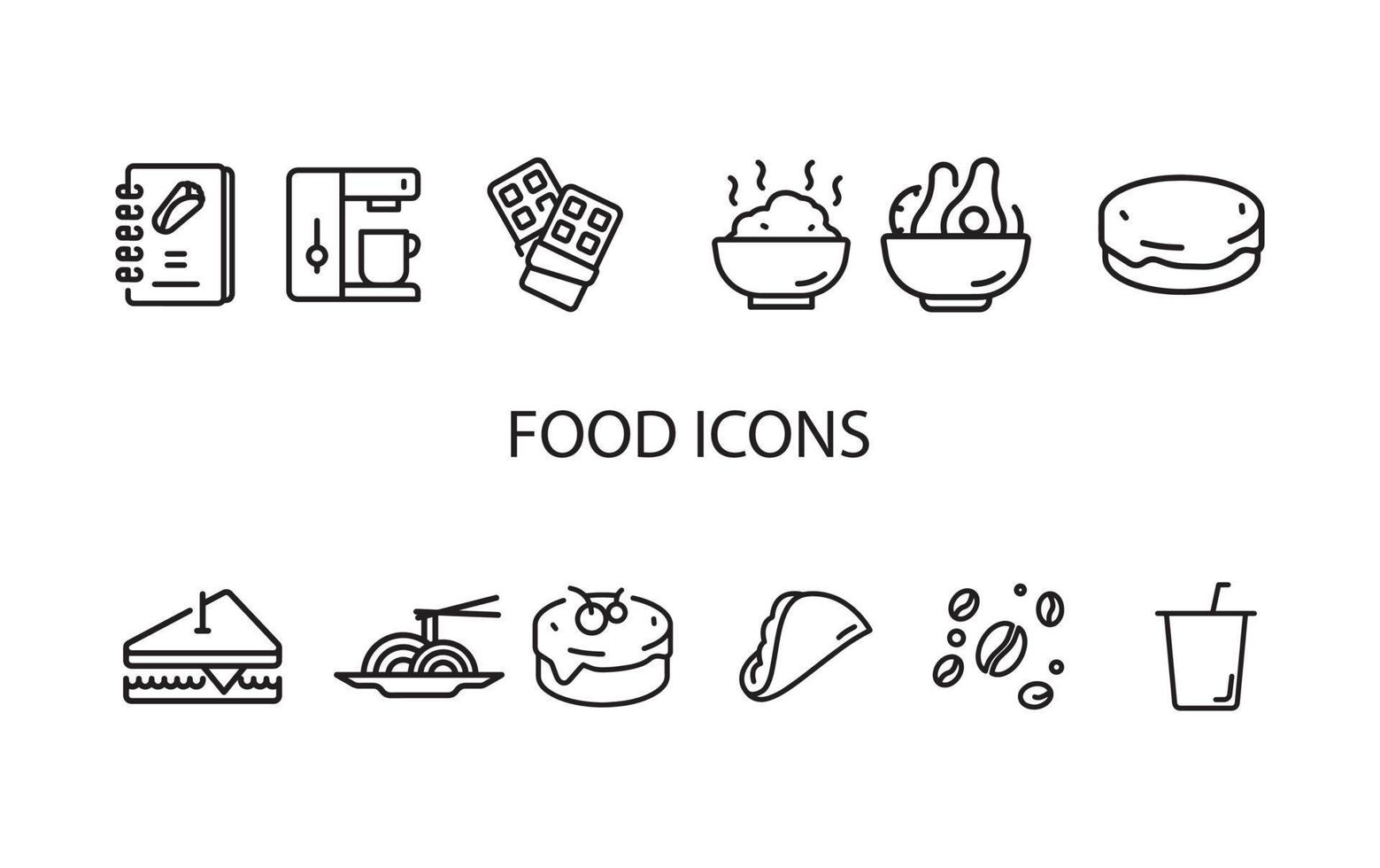 conjunto de ilustración de diseño de iconos de comida icono de cocina y comida rápida vector