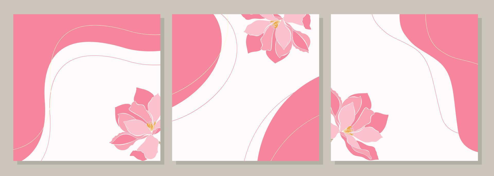 Template Social media set pink  with flower magnolia, layout stories, banner, wedding, brochure, card. vector